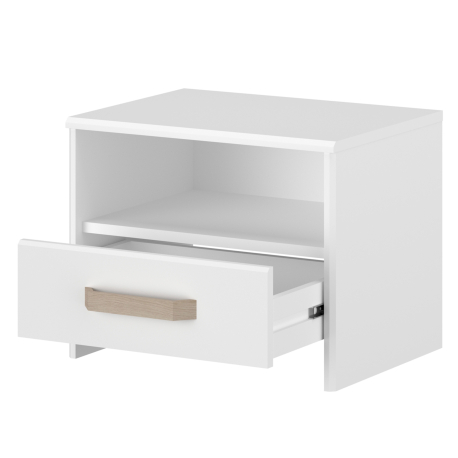 Mesa de cabeceira DREAM com 1 gaveta - Branco Mate e Carvalho