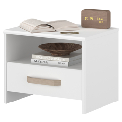 Mesa de cabeceira DREAM com 1 gaveta - Branco Mate e Carvalho