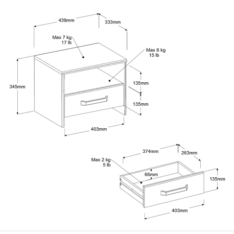 Mesa de cabeceira DREAM com 1 gaveta - Branco Mate e Carvalho