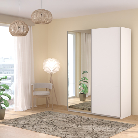 362957 - Roupeiro SWING II com espelho e 2 portas deslizantes - 150cm - Branco Mate