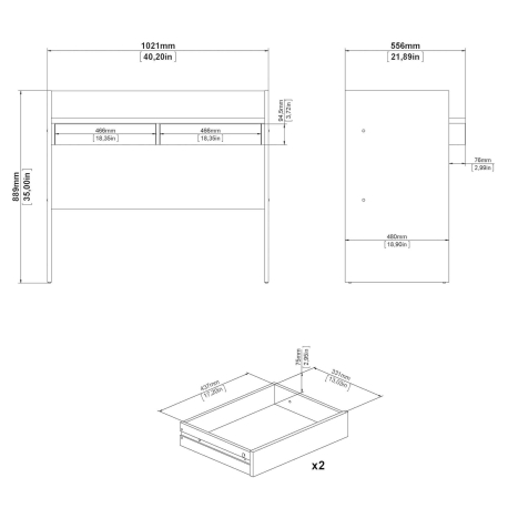 Secretária FUNCTION com 2 gavetas - Carvalho e Branco