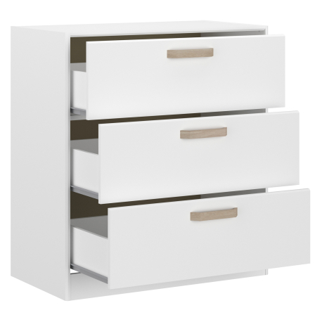 Cómoda DREAM com 3 gavetas - Branco mate e carvalho