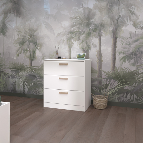 Cómoda DREAM com 3 gavetas - Branco mate e carvalho