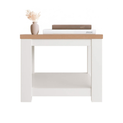 Mesa de apoio FLORENÇA com prateleira - Branco e Carvalho