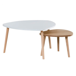 Conjunto de 2 mesas de centro FARO - Branco Mate e Carvalho Natura