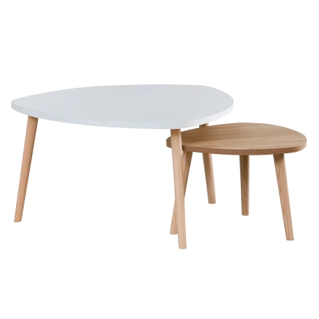 Conjunto de 2 mesas de centro FARO - Branco Mate e Carvalho Natura