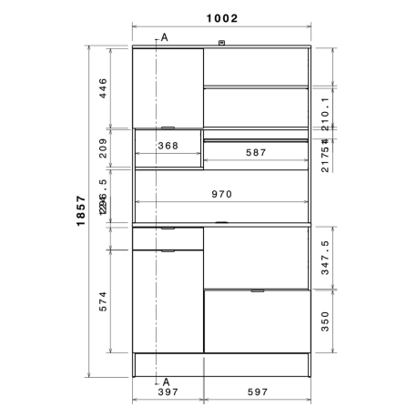 Móvel auxiliar de cozinha SOCOOL - Carvalho e Branco Mate - medidas e pesos