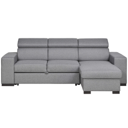Sofá chaise longue reversível JORDAN II com cama, baú e puffs - Cinzento Sofá chaise longue reversível JORDAN II com cama, baú e puffs - Cinzento