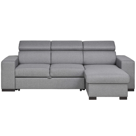Sofá chaise longue reversível JORDAN II com cama, baú e puffs - Cinzento Sofá chaise longue reversível JORDAN II com cama, baú e puffs - Cinzento