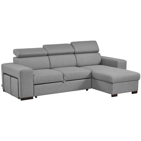 Sofá chaise longue reversível JORDAN II com cama, baú e puffs - Cinzento Sofá chaise longue reversível JORDAN II com cama, baú e puffs - Cinzento