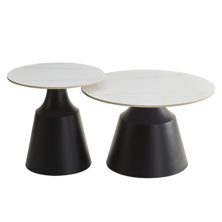 Conjunto 2 mesas de centro LAUREN - Branco Mármore e Preto
