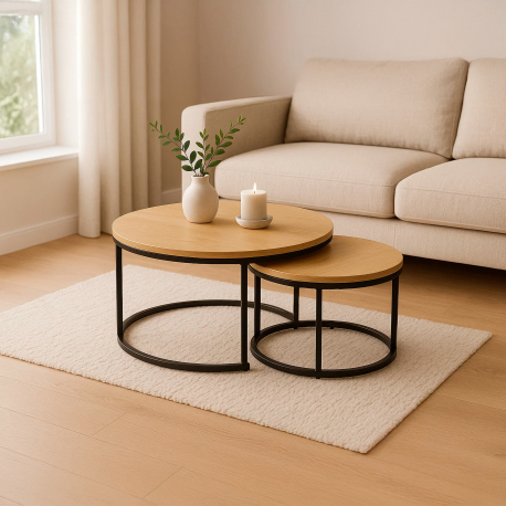 Conjunto 2 mesas de centro TENET - Carvalho e Preto Conjunto 2 mesas de centro TENET - Carvalho e Preto