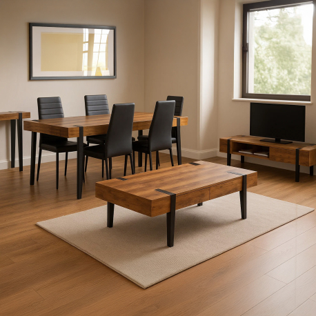 Mesa de centro SILVESTRE - Carvalho Rústico e Preto Mesa de centro SILVESTRE - Carvalho Rústico e Preto