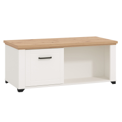 Mesa de centro VALENCIA com 2 portas - Branco Mate e Carvalho