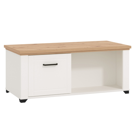 Mesa de centro VALENCIA com 2 portas - Branco Mate e Carvalho