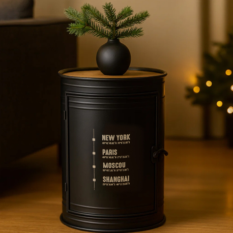 Mesa de apoio redonda LOFT com 1 porta - Preto