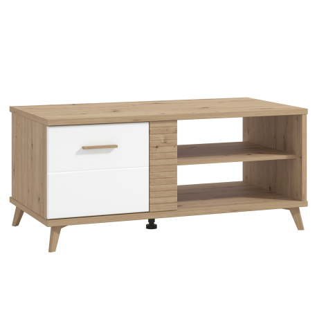 Mesa de centro BRETAGNA com 2 portas - Carvalho Artesanato e Branco Brilho