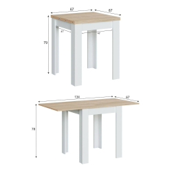 Mesa extensível LIVRE (67-134 cm) - Branco e Carvalho Mesa extensível LIVRE (67-134 cm) - Branco e Carvalho