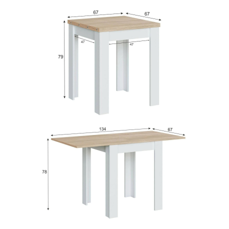Mesa extensível LIVRE (67-134 cm) - Branco e Carvalho