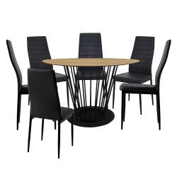 Pack mesa redonda ALESIA + 6 cadeiras ZARA II - Preto e Carvalho