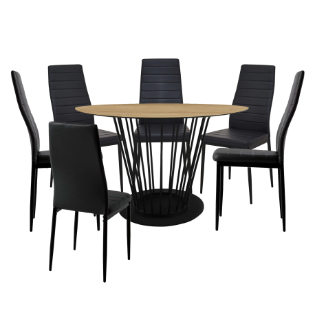 Pack mesa redonda ALESIA + 6 cadeiras ZARA II - Preto e Carvalho Pack mesa redonda ALESIA + 6 cadeiras ZARA II - Preto e Carvalho