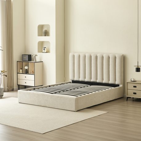 Pack cama de casal elevatória AUSSIE ll + colchão ETERNO - Bege Claro - 160x200cm Pack cama de casal elevatória AUSSIE ll + colchão ETERNO - Bege Claro - 160x200cm