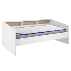 Pack cama de solteiro SLEEP + Colchão SPRING ROLLER - Branco e Carvalho