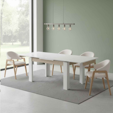 Mesa extensível CHIADO (140-230cm) - Branco e Carvalho