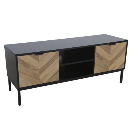 Móvel TV YOLANDA com 2 portas - Preto e Carvalho