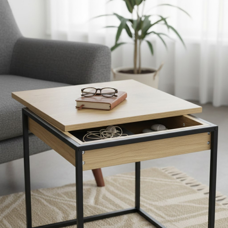 Mesa de apoio TERESA com baú - Carvalho e Preto