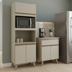 Bancada de cozinha KENAN com 2 portas e 1 gaveta - Amêndoa e Dourado