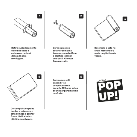 Sofás POP UP! Sofá 2 lugares LOHAN embalado a vácuo - Passo a passo Sofás POP UP! Sofá 2 lugares LOHAN embalado a vácuo - Passo a passo