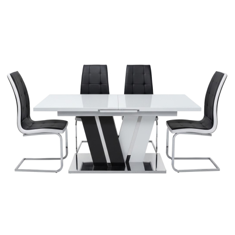 Pack mesa NAOMI + 4 cadeiras LUCAS II - branco e preto