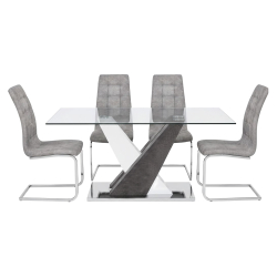 Pack mesa PATRICIO II + 4 cadeiras LUCAS II - cinzento e branco