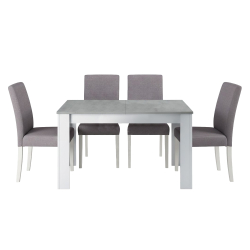 Pack mesa extensível BARCELONA + 4 cadeiras JULLIETE - branco/betão e cinzento