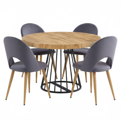Pack mesa extensível CECILE + 4 cadeiras CANDY - Carvalho Artesanato e Cinzento Escuro