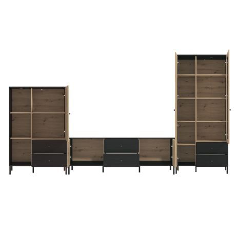 Pack sala de estar CORREZE - Carvalho Artesanato e Preto Mate Pack sala de estar CORREZE - Carvalho Artesanato e Preto Mate