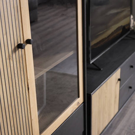 Pack sala de estar CORREZE - Carvalho Artesanato e Preto Mate Pack sala de estar CORREZE - Carvalho Artesanato e Preto Mate