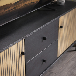 Pack sala de estar CORREZE - Carvalho Artesanato e Preto Mate Pack sala de estar CORREZE - Carvalho Artesanato e Preto Mate