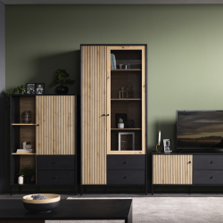 Pack sala de estar CORREZE - Carvalho Artesanato e Preto Mate Pack sala de estar CORREZE - Carvalho Artesanato e Preto Mate