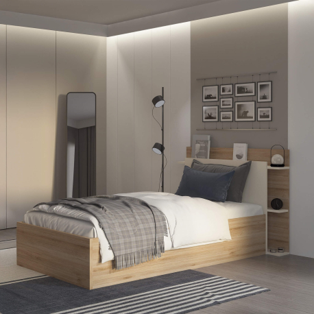 Cama de solteiro elevatória BRENDA - Carvalho oak e visón Cama de solteiro elevatória BRENDA - Carvalho oak e visón