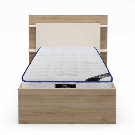 Pack cama de solteiro elevatória BRENDA + Colchão HOMYSLEEP SPRING ROLLER - Carvalho oak e visón