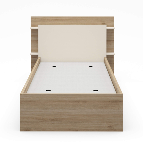 Pack cama de solteiro elevatória BRENDA + Colchão HOMYSLEEP SPRING ROLLER - Carvalho oak e visón