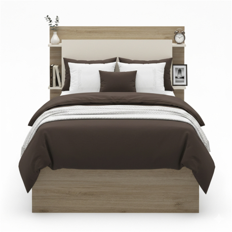 Pack cama de solteiro elevatória BRENDA + Colchão HOMYSLEEP SPRING ROLLER - Carvalho oak e visón