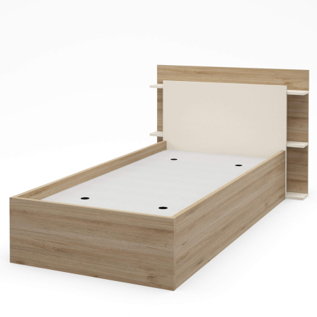 Pack cama de solteiro elevatória BRENDA + Colchão HOMYSLEEP SPRING ROLLER - Carvalho oak e visón