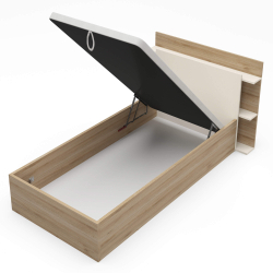 Pack cama de solteiro elevatória BRENDA + Colchão HOMYSLEEP SPRING ROLLER - Carvalho oak e visón