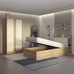 Pack cama de solteiro elevatória BRENDA + Colchão HOMYSLEEP SPRING ROLLER - Carvalho oak e visón