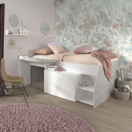 MILKY bed with 2 drawers and 1 desk - Camas Altas