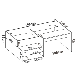 Cama alta ERICK com secretária - Dimensões detalhadas Cama alta ERICK com secretária - Dimensões detalhadas