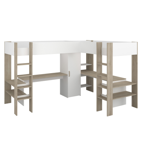 Cama alta dupla ALEXANDRIA com secretárias - Camas Altas